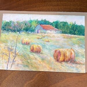Colored Chalk Drawing Field & Barn Artist Signed Annette Stubbs 10x14” Vintage